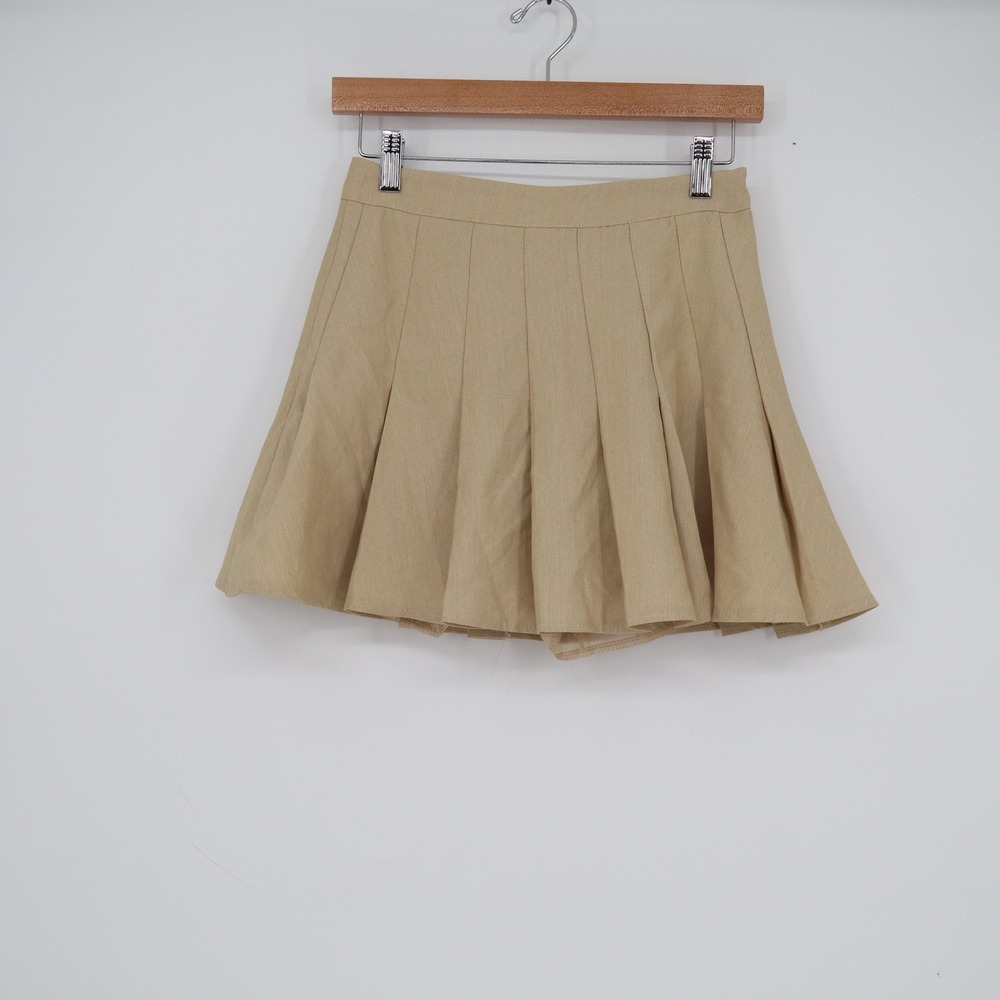 Tan Khaki Pleated Mini Skort High Waisted Preppy Tennis Skirt Shorts Small